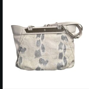 JLO Gray Faux Snakeskin Hobo/Satchel Bag Silvertone Chain Link Shoulder Straps